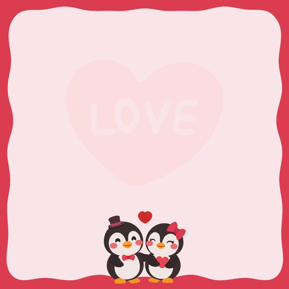 Cute Penguin Paper Memo, Note Memo, and Sticky Note with Valentine's Illustrations. Template for Planners, Notepads, Cards, and Other Office Supplies. Vector Illustration in Animal Cartoon Style.