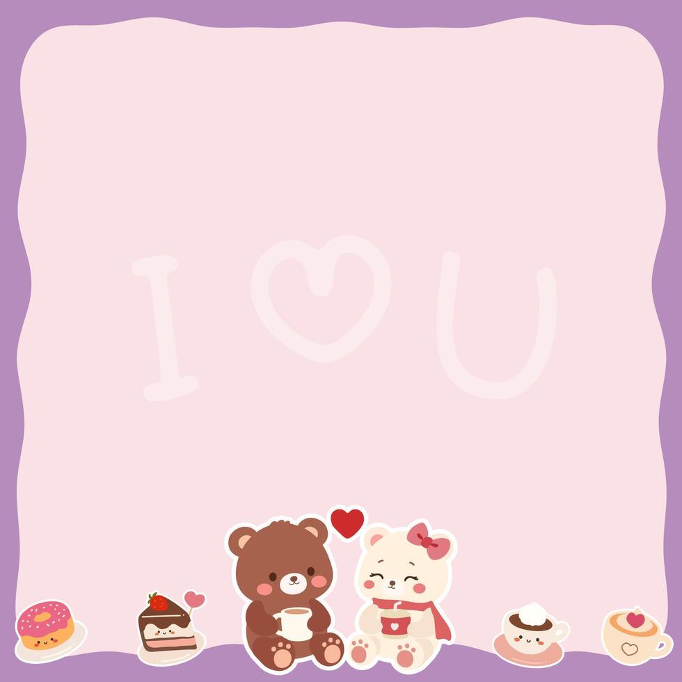 Cute bear Paper Memo, Note Memo, and Sticky Note with Valentine's Illustrations. Template for Planners, Notepads, Cards, and Other Office Supplies. Vector Illustration in Animal Cartoon Style.