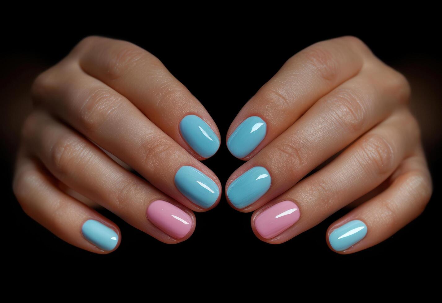 AI generated pink blue manicured hands photo