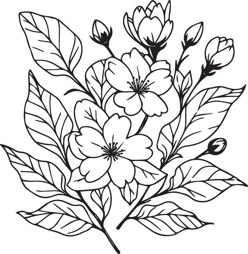Vector sketch of jasmine flowers, Hand drawn jasmine flowers, botanical leaf bud illustration engraved ink art style. jasmine flower sketch. vintage jasmine drawing