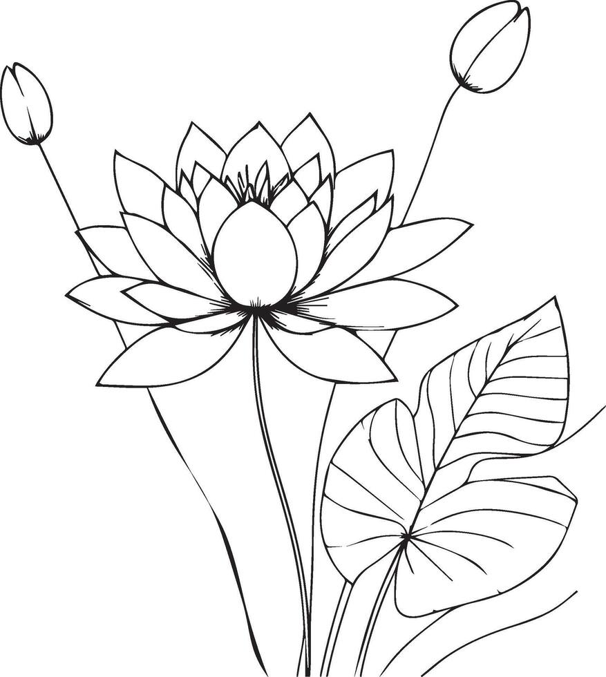 Single line drawing of beauty fresh waterlily for home wall decor. Printable poster decorative waterlily flower concept. Modern line drawing waterlily flower design vector illustration