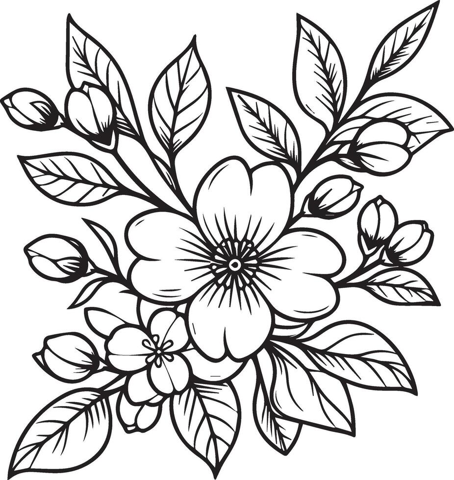 Realistic jasmine flower coloring pages, jasmine flower tattoo drawing, gerdania drawing, flower cluster drawing, Cute flower coloring pages, illustration vector art