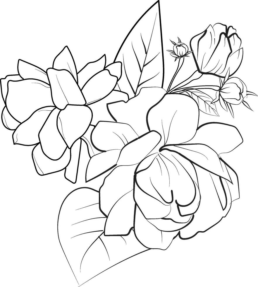 Flower arrangement line art collection, Advanced Flower Coloring Page, Beautiful jasmine floewr wall art, jasmine Coloring Pages, artistic decorative floral sketch, pretty flower coloring pages vector