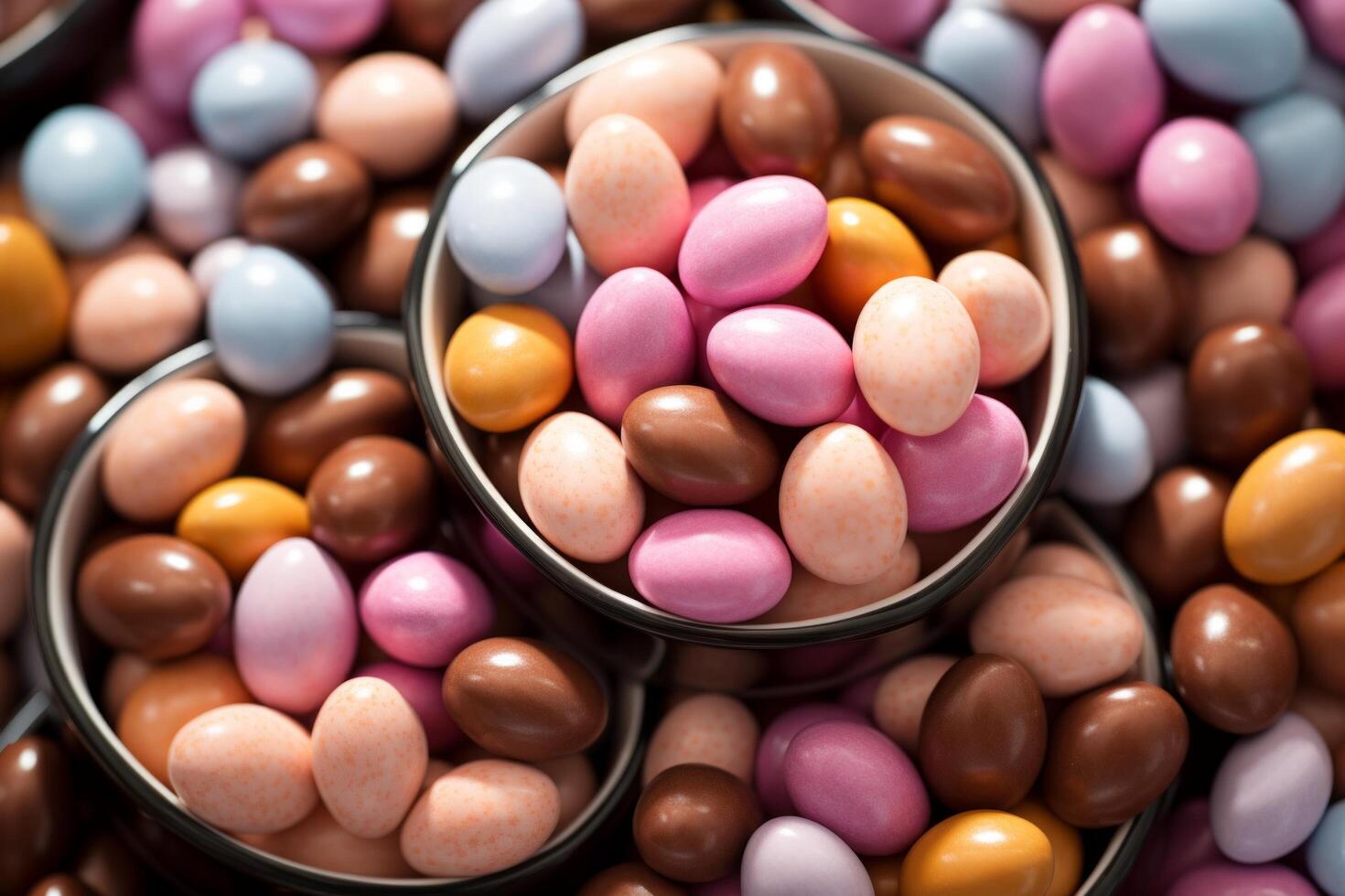 AI generated chocolate in sachets, easter candies, and other treats photo