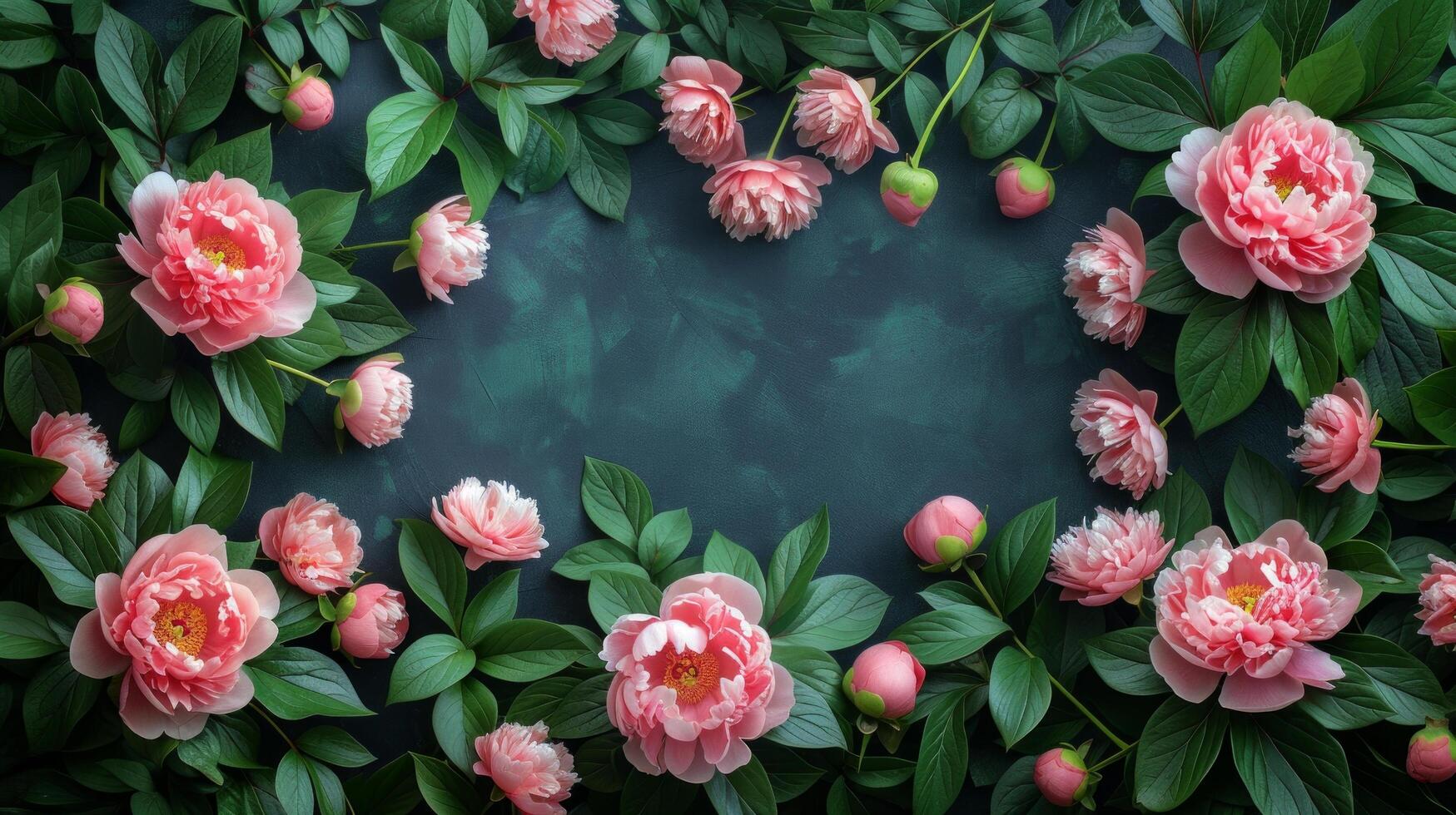 AI generated cute natural frame with peony flower and place for text photo