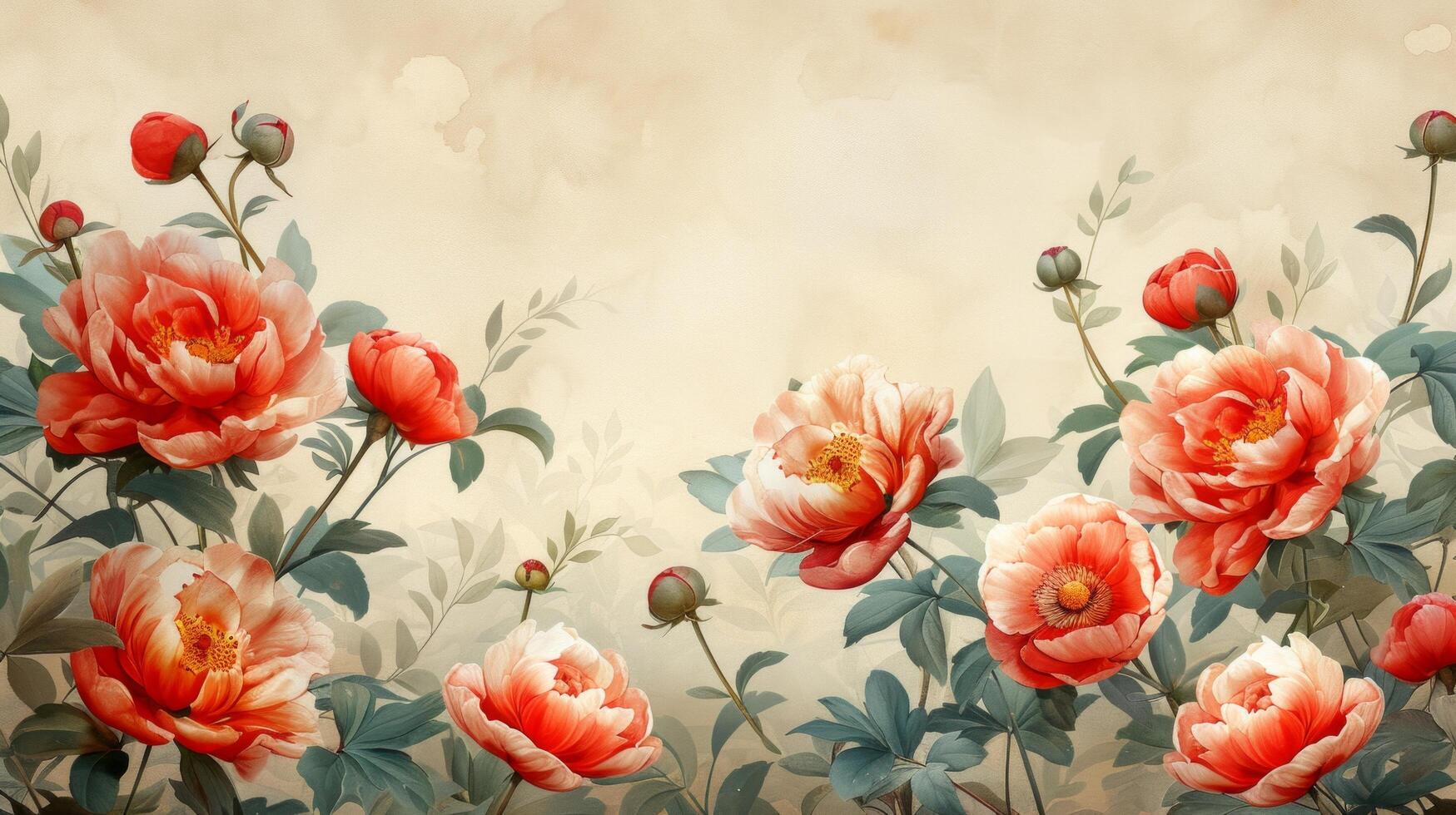 AI generated cute natural frame with peony flower and place for text photo