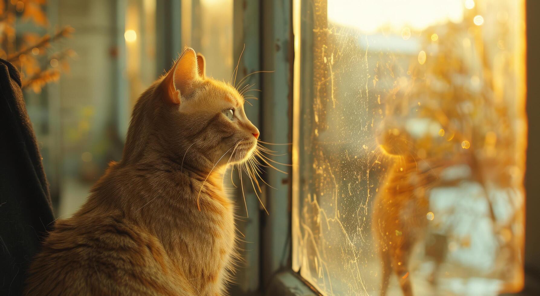 AI generated a cat looks out the window as someone walks by photo
