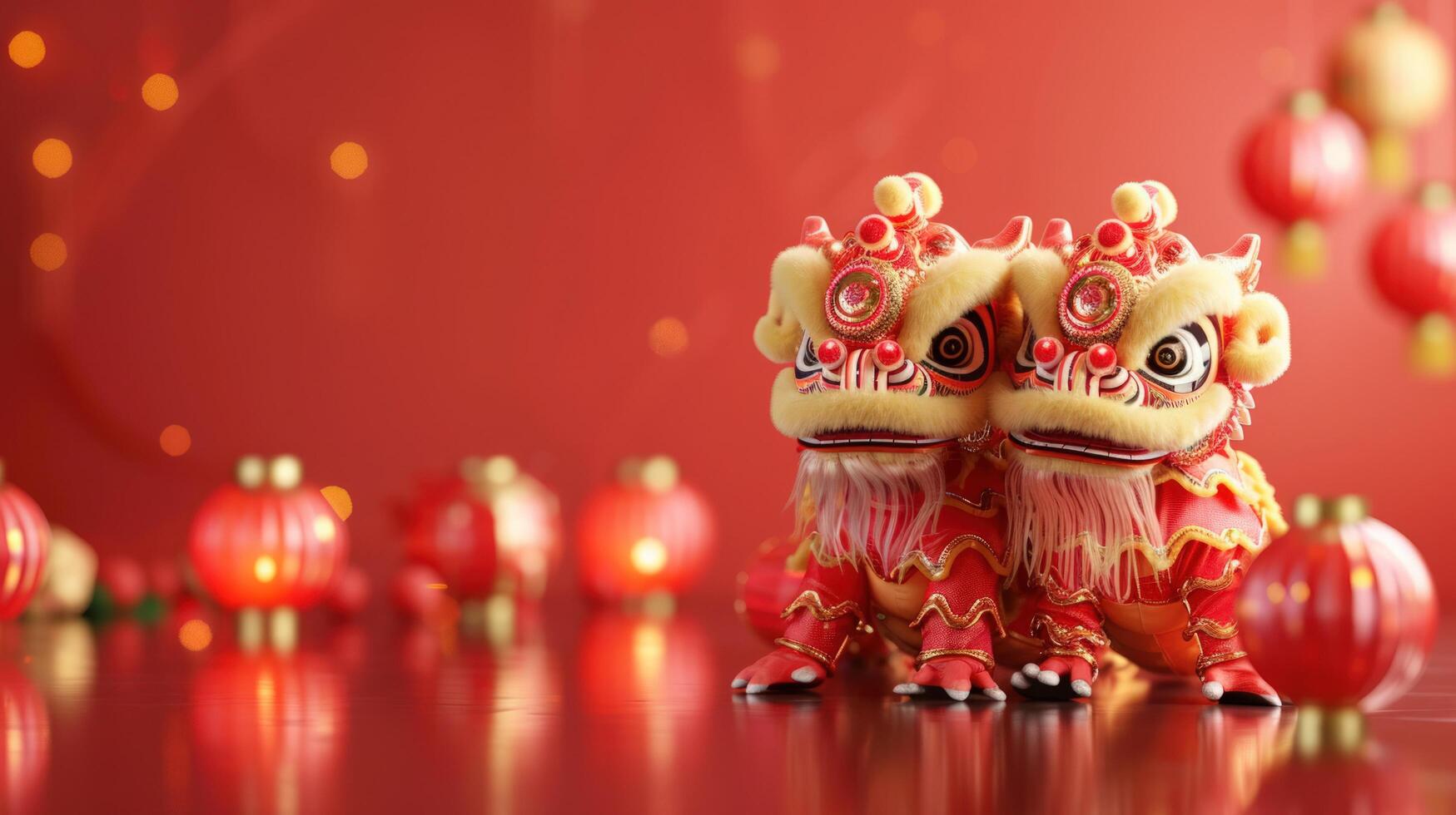ai generado un festivo chino nuevo año desfile configuración, con majestuoso dragones, reluciente linternas foto