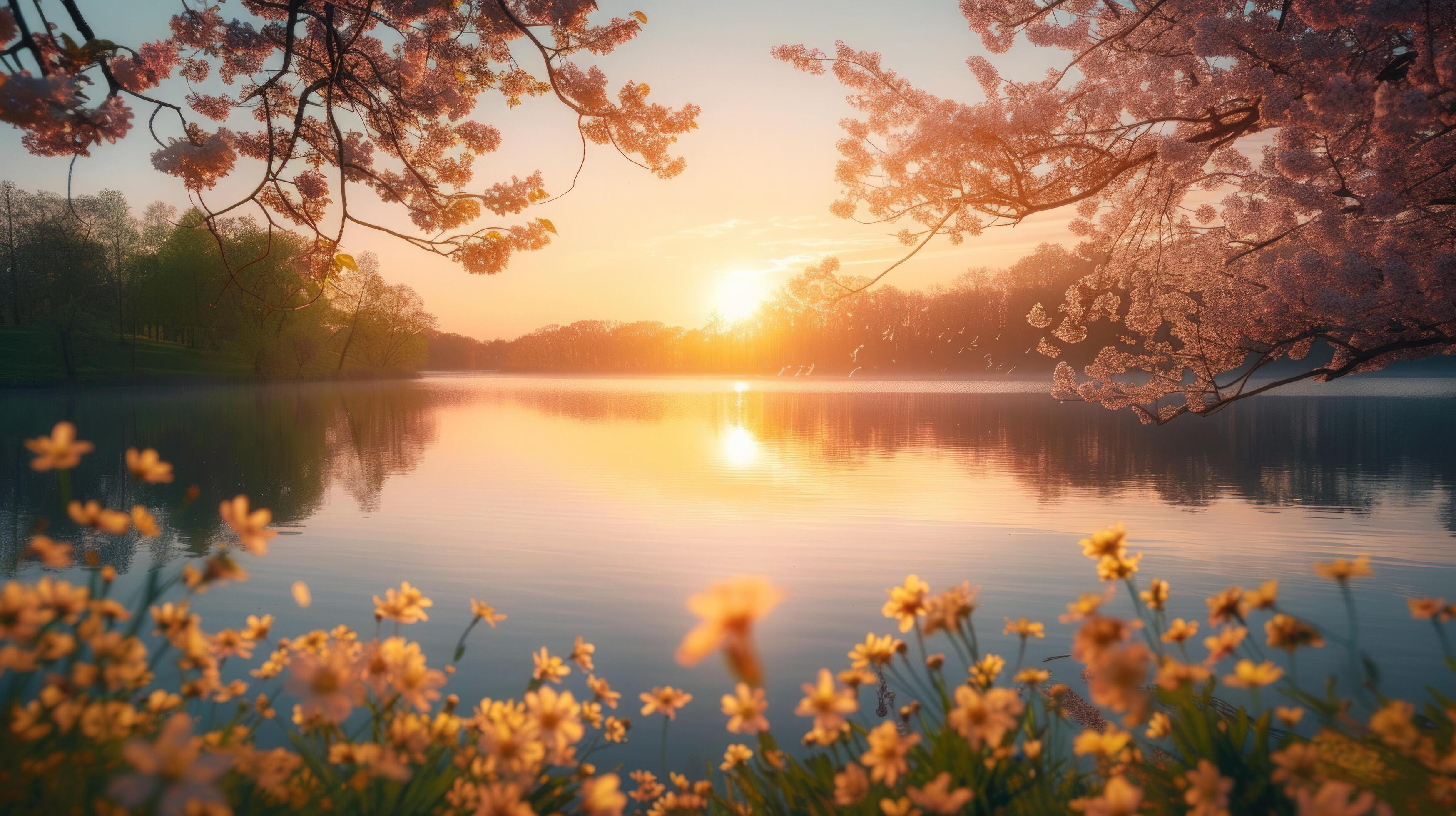 AI generated A dreamy Easter sunrise vista, casting a warm glow over a ...