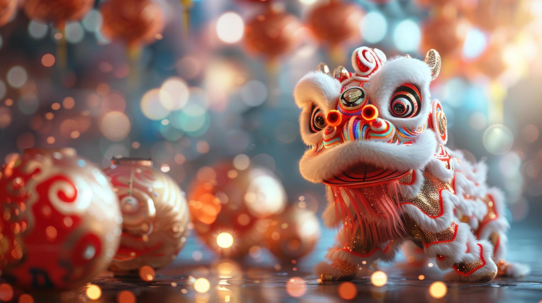 AI generated A festive Chinese New Year parade setting, with majestic dragons, shimmering lanterns photo