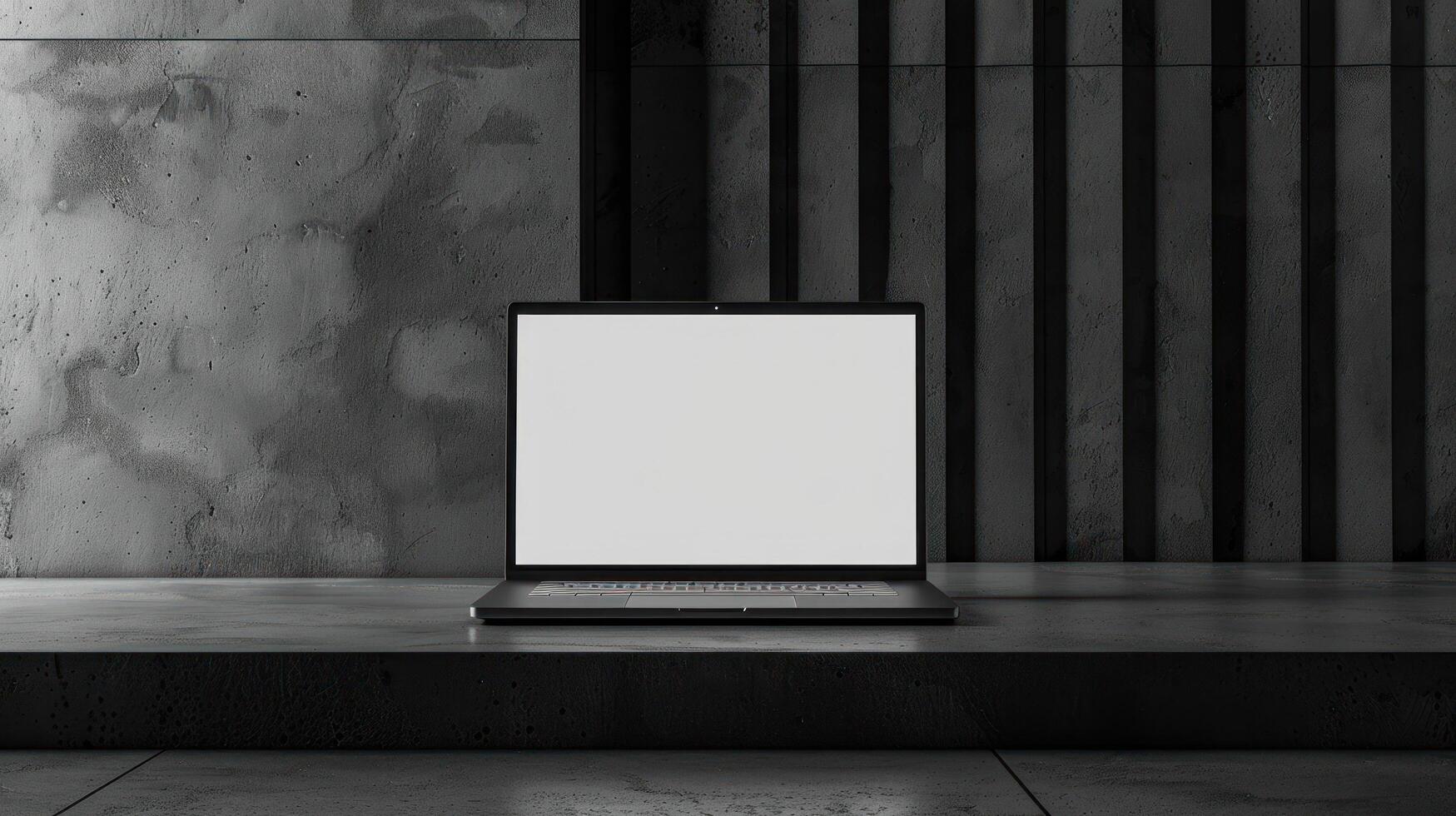 AI generated Monochrome Workspace with Open Laptop photo