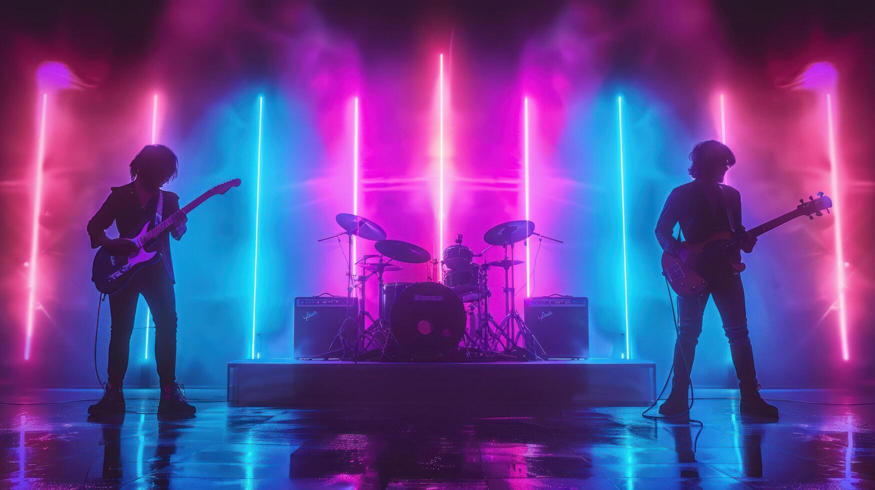 AI generated Dynamic Rock Band Concert in Neon photo