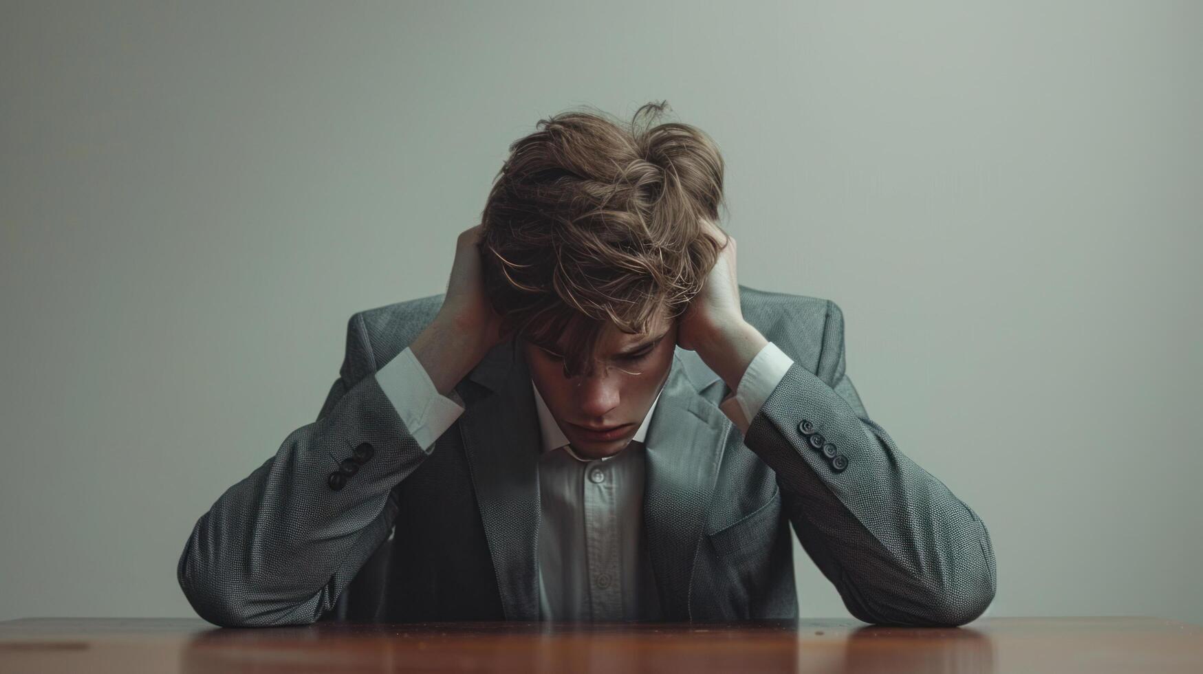 AI generated Stressed Businessman at Desk photo