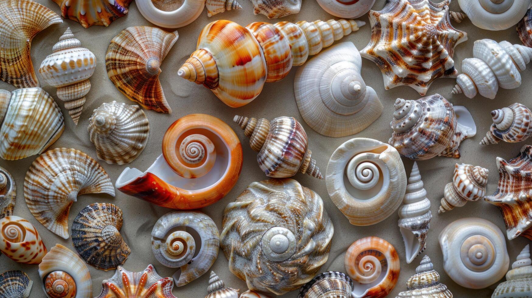 AI generated Abstract background made of shells of different shapes and sizes, top view photo