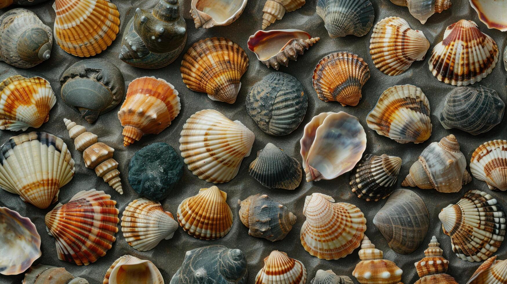 AI generated Abstract background made of shells of different shapes and sizes, top view photo