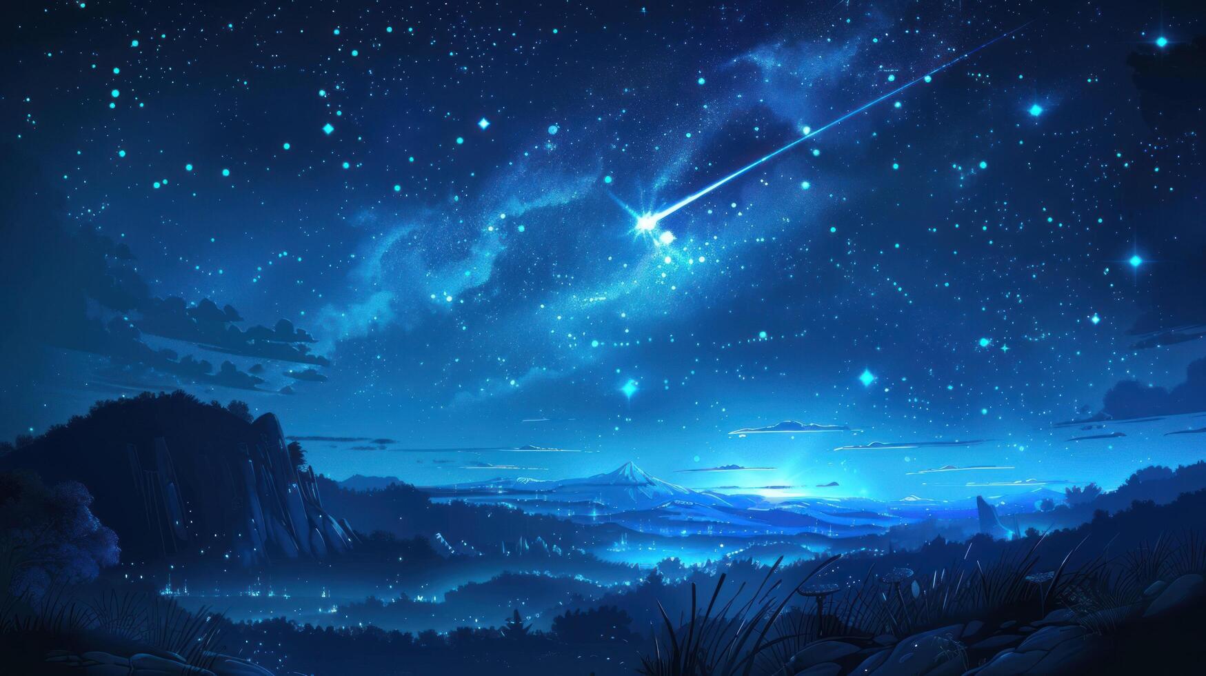 AI generated Beautiful background of a night starry dark blue sky with a meteorite flying in it photo