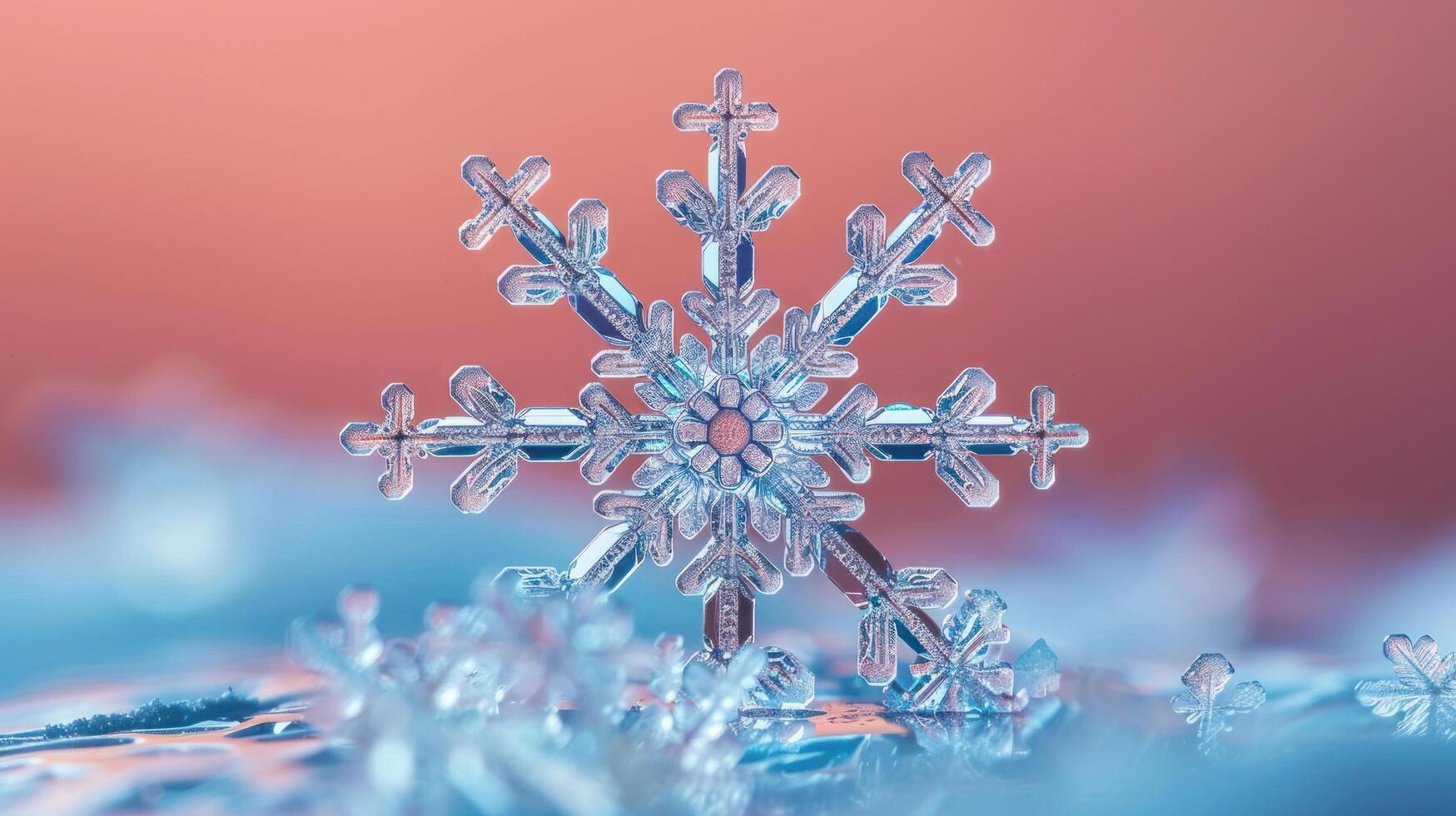 AI generated Beautiful bright macro photography of a snowflake photo