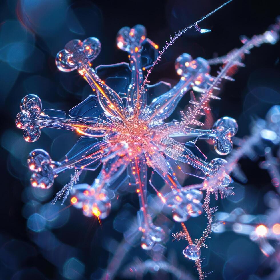 AI generated Beautiful bright macro photography of a snowflake photo