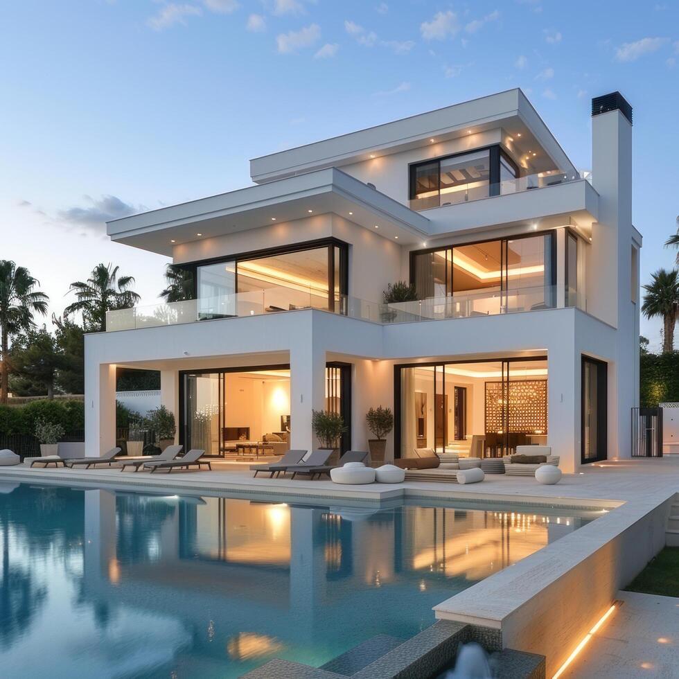 AI generated Beautiful modern villa in Mediterranean style photo