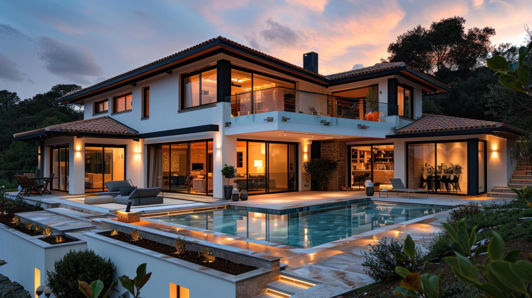 AI generated Beautiful modern villa in Mediterranean style photo