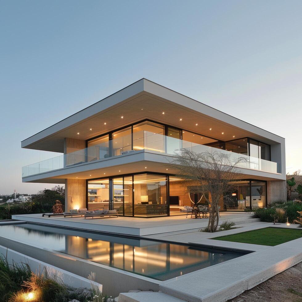 AI generated Beautiful modern villa in minimalist style photo
