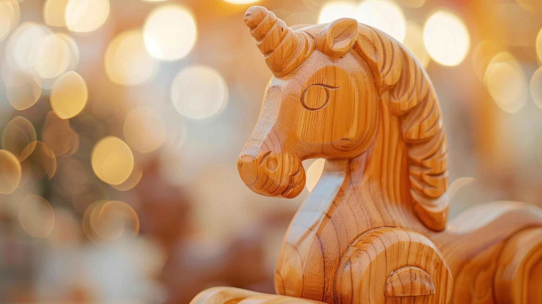 AI generated Wooden children's horse gurney close-up against the background of a blurry children's light room photo