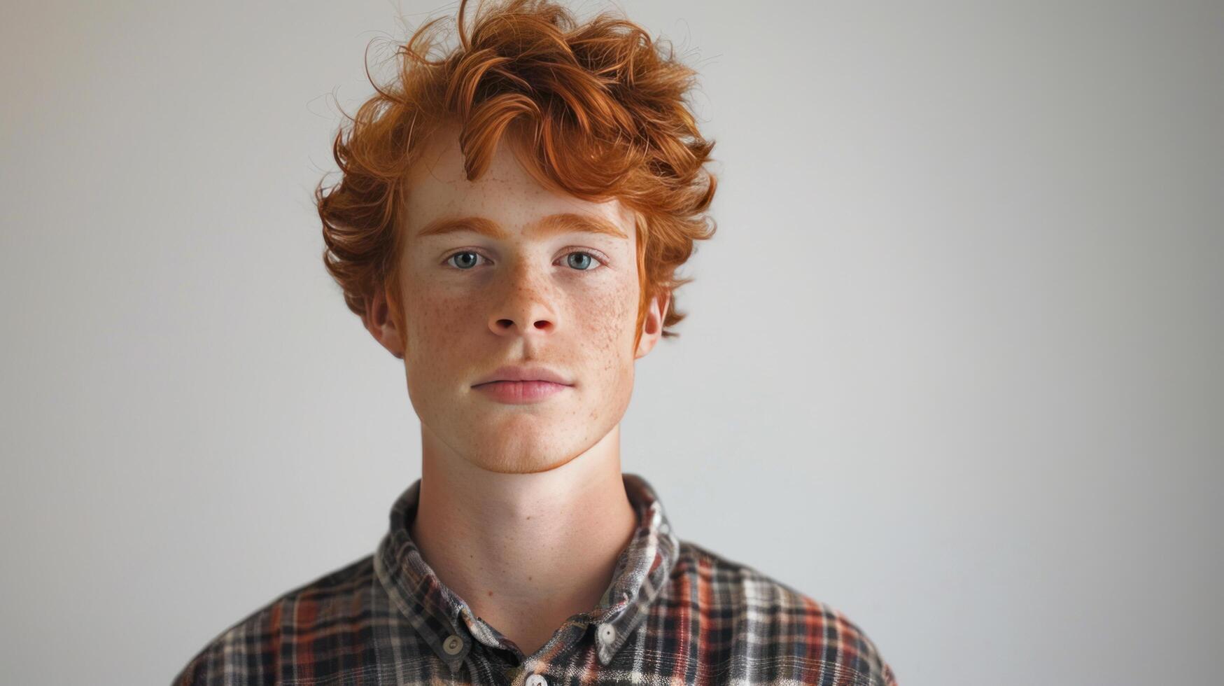 AI generated Serene red-haired young man with freckles photo