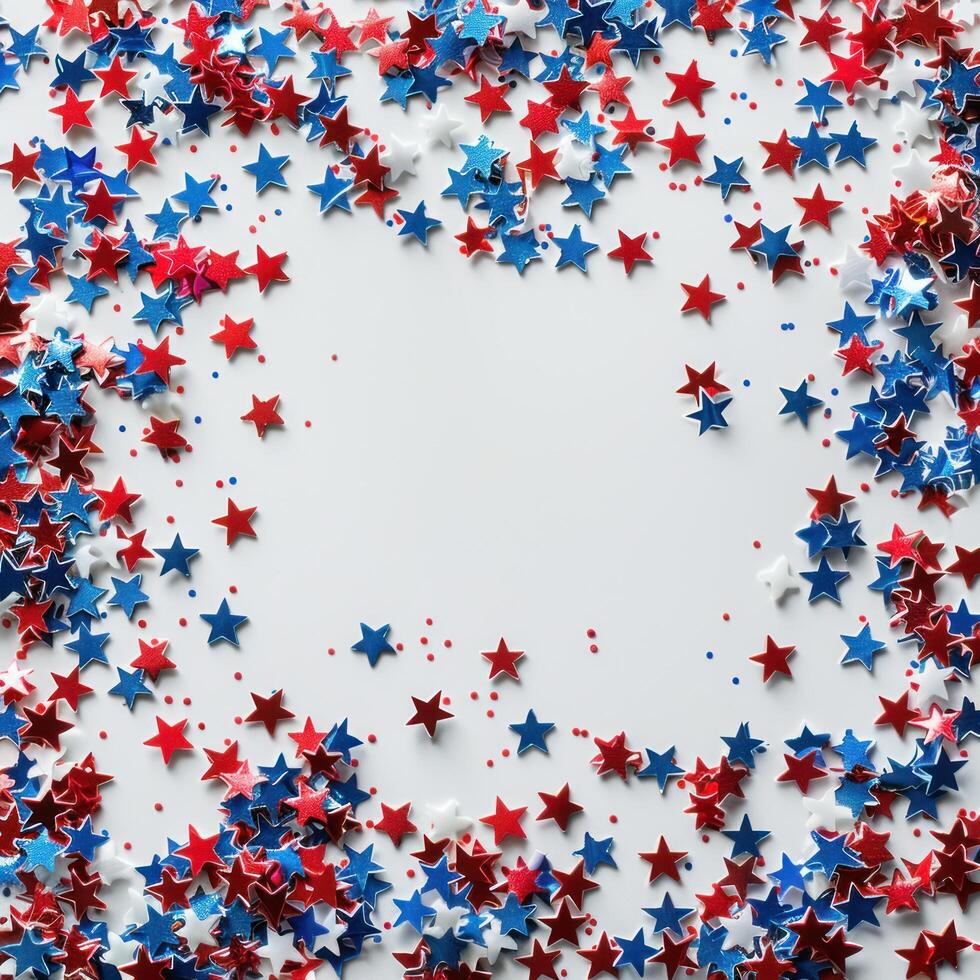 AI generated Concept of a Public Holiday in the USA. An aerial shot captures an empty space enclosed by red, white, and blue star photo