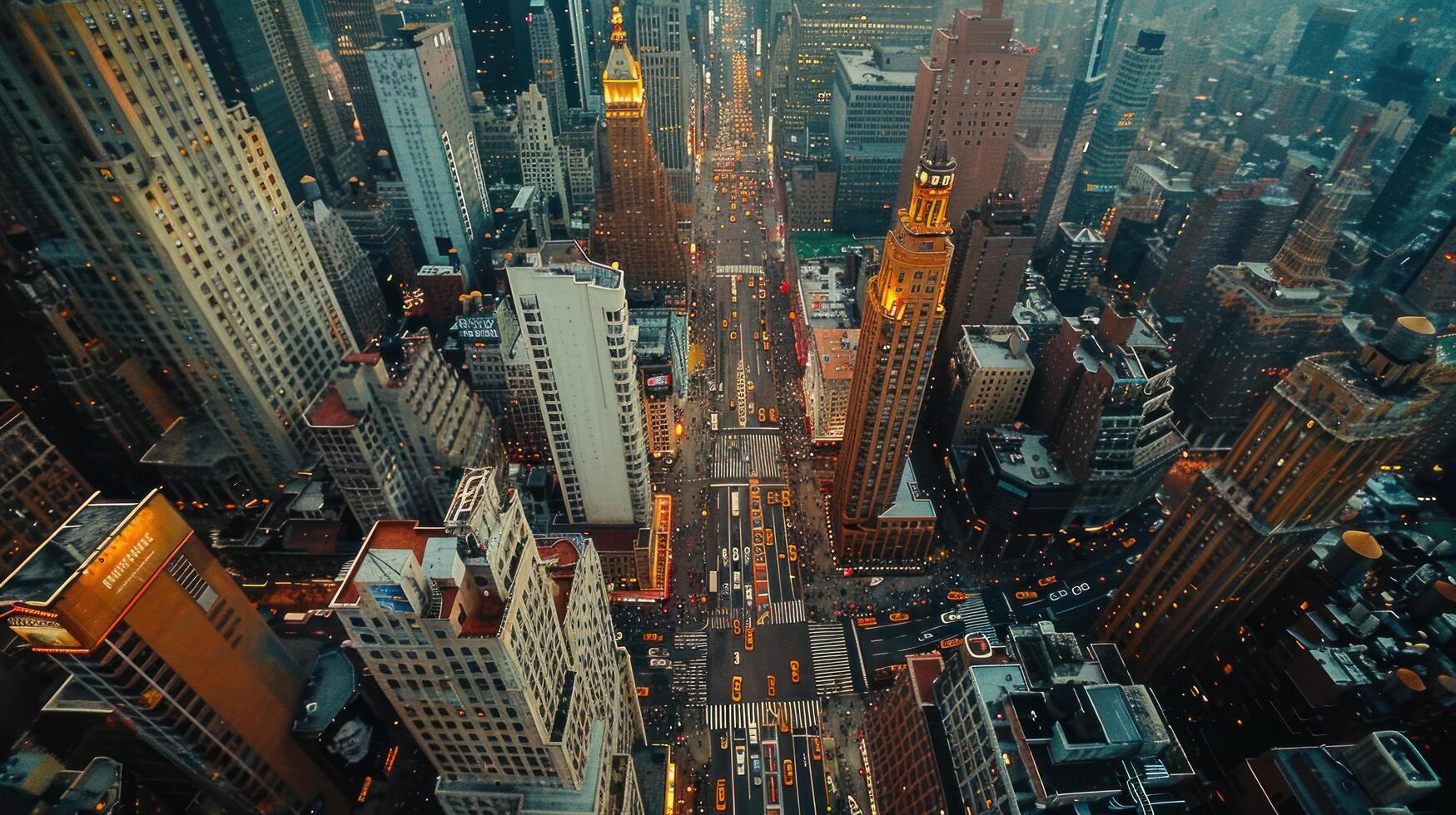 AI generated Dynamic aerial view of a bustling urban landscape, captured from a high vantage point photo