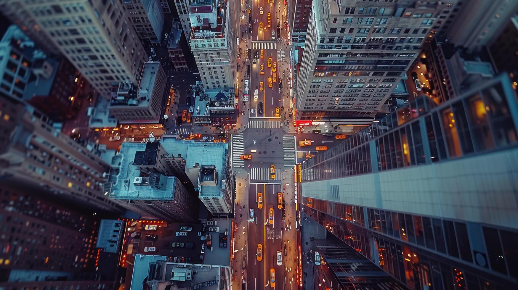 AI generated Dynamic aerial view of a bustling urban landscape, captured from a high vantage point photo