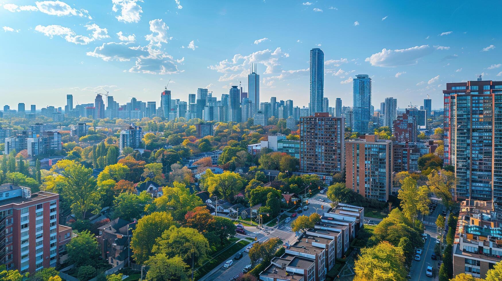 AI generated Dynamic aerial view of a bustling urban landscape, captured from a high vantage point photo
