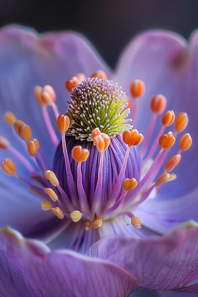 ai generado sorprendentes macro Disparo de un delicado flor en lleno floración, exhibiendo intrincado detalles foto