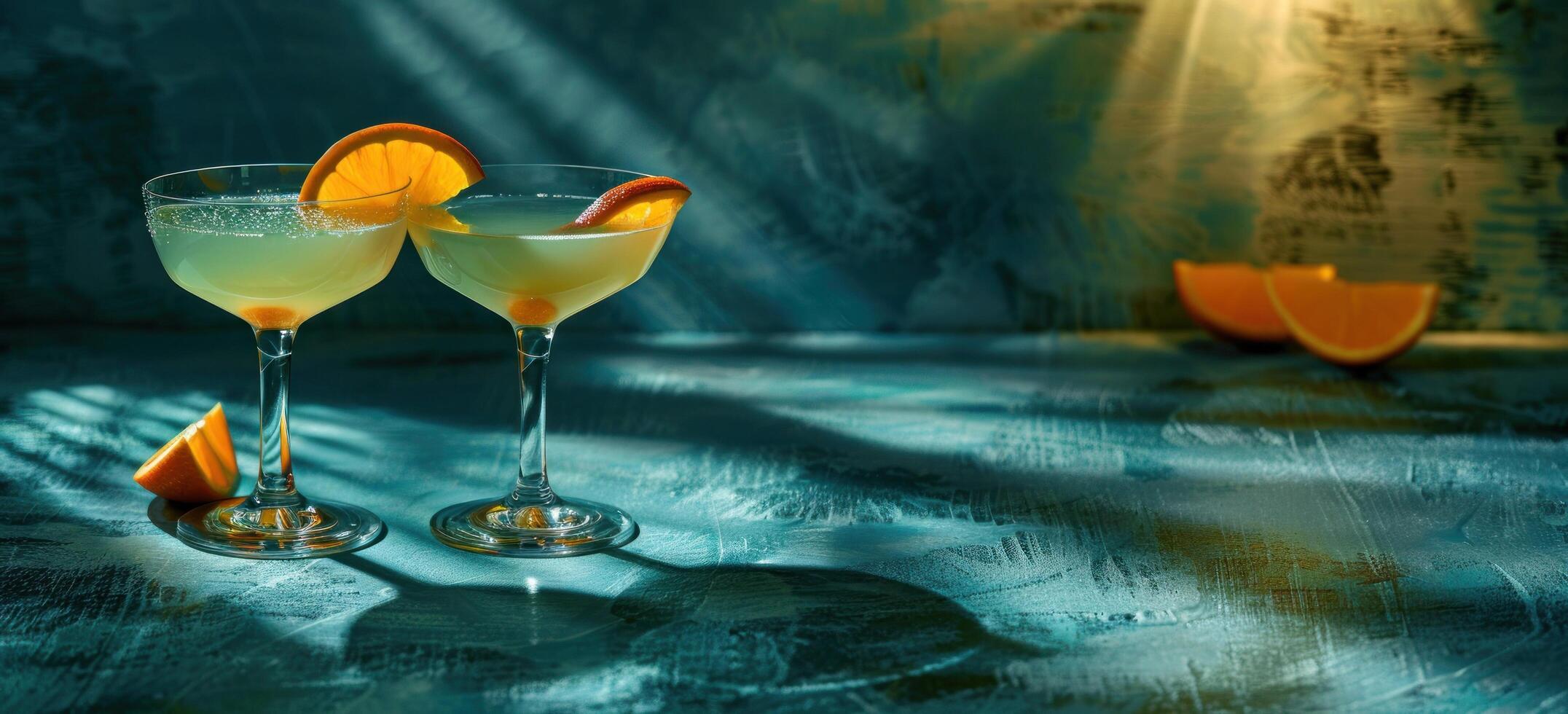 AI generated cocktails with an orange garnish on a table photo