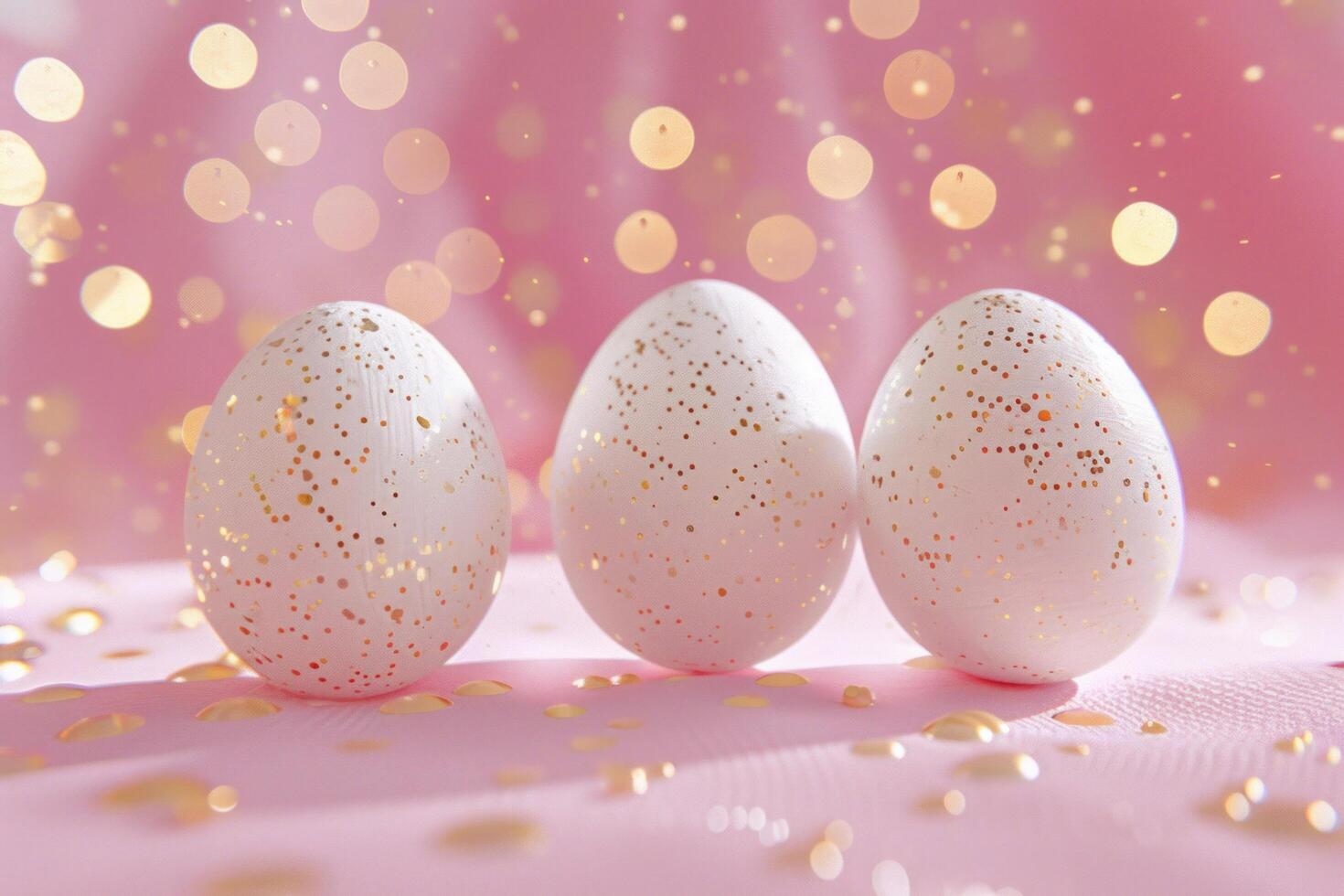 AI generated four easter eggs arranged on a pink background photo