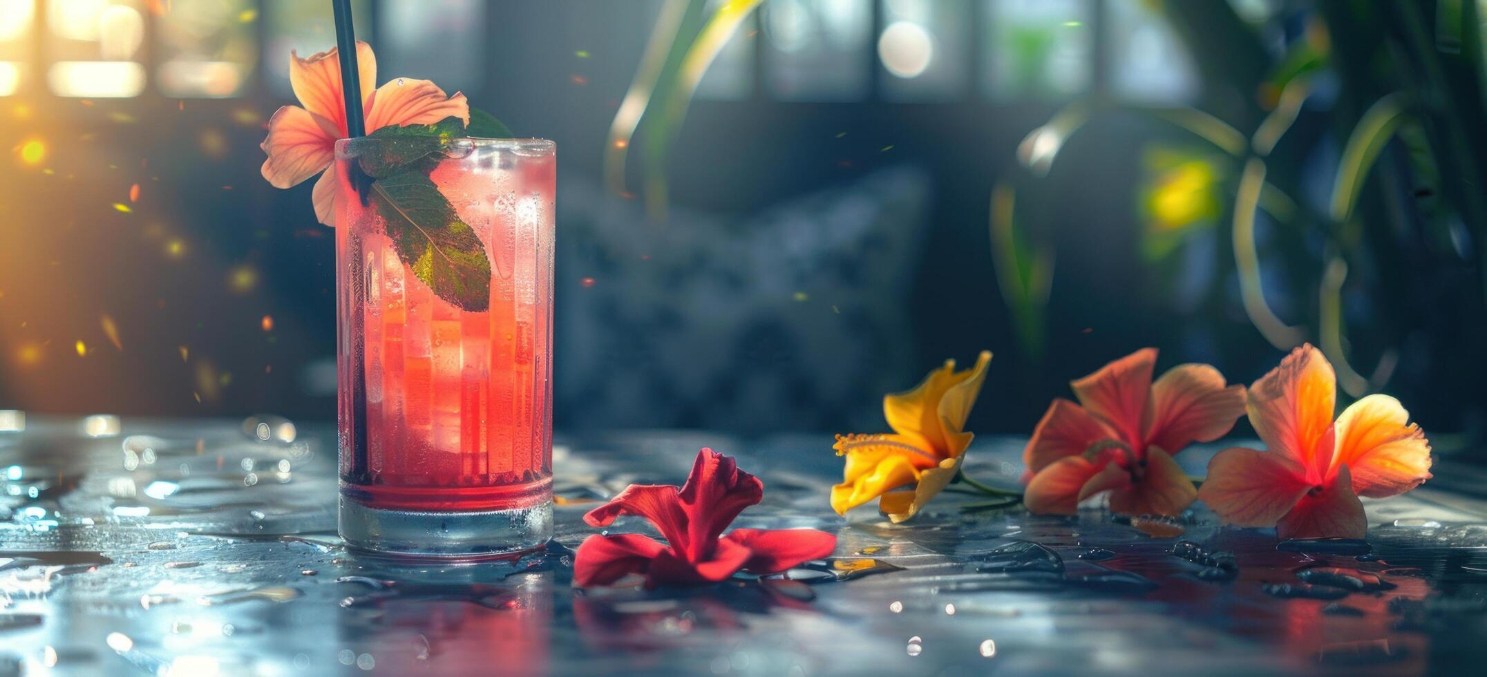 AI generated hibiscus, mojito and lemonade for a fancy drink photo