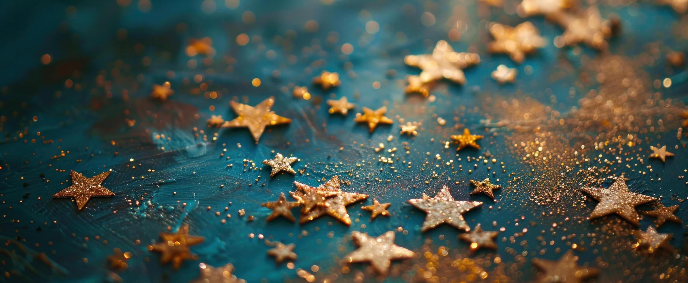 AI generated stars scattered on a blue background,  silver and gold, fleeting moments photo