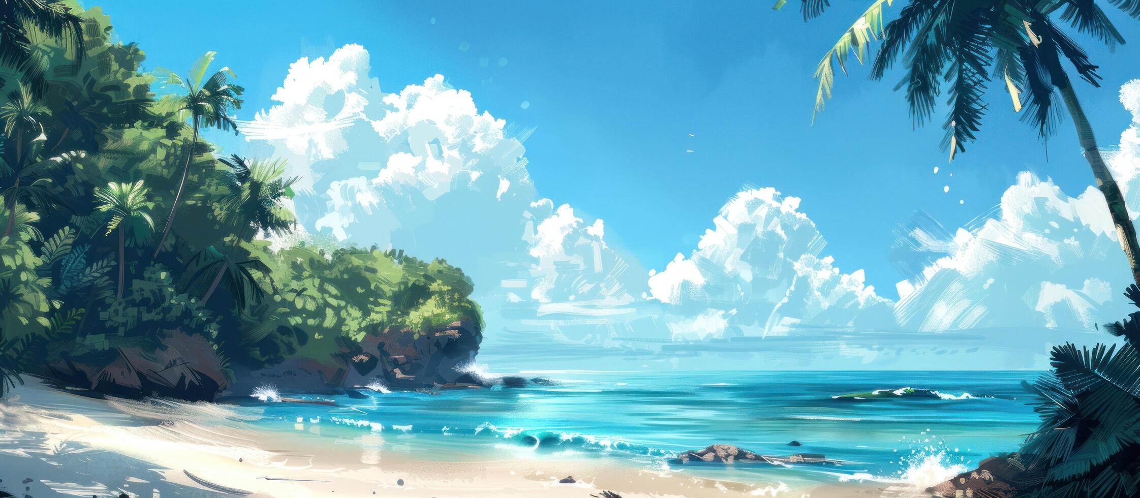 AI generated wallpaper beach, pslm, sea, blue cloud photo