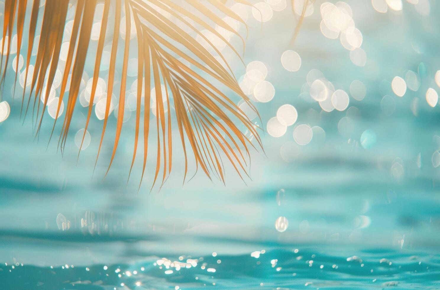 AI generated white sea and beach background with palm leaf photo