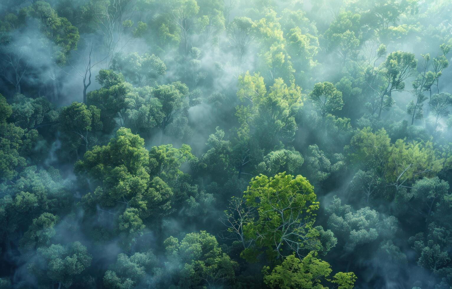 AI generated aerial aerial forest at dusk photo