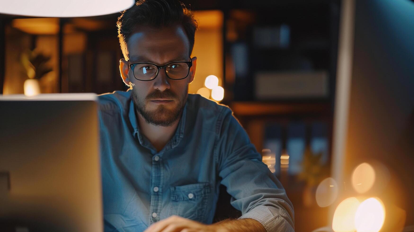 AI generated Focused Professional Working Late Hours photo