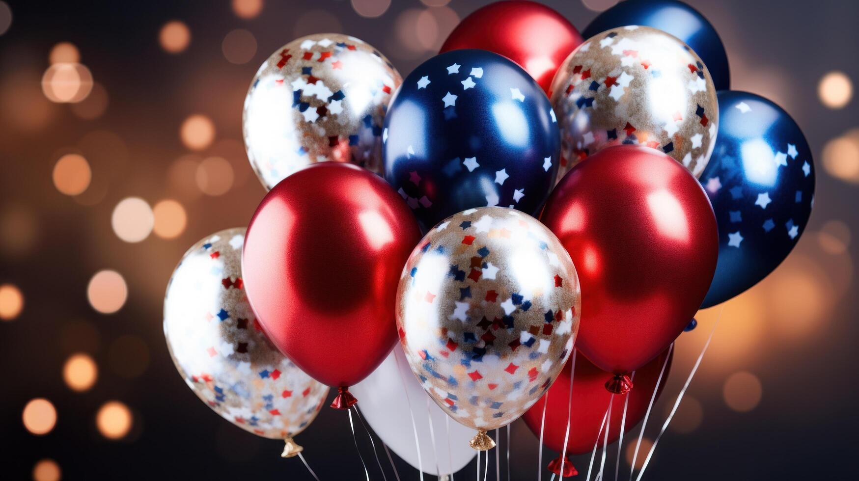 AI generated Patriotic Balloon Bouquet with Festive Bokeh photo