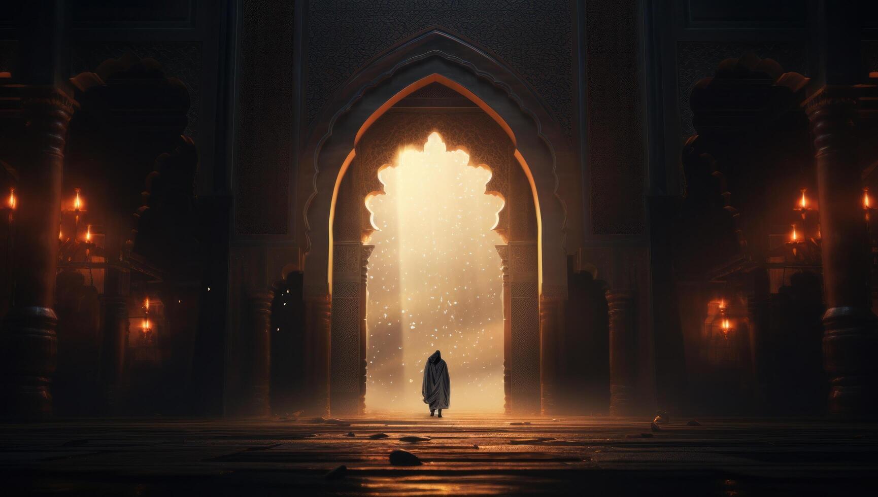 AI generated an image of an arched doorway leading into a mosque photo