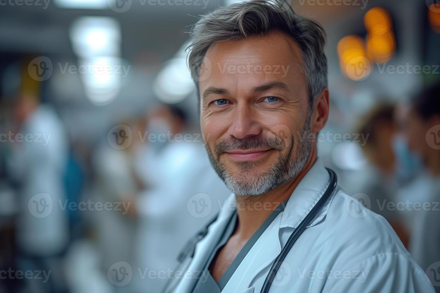 ai generado sonriente médico es contento a el hospital. generativo ai foto