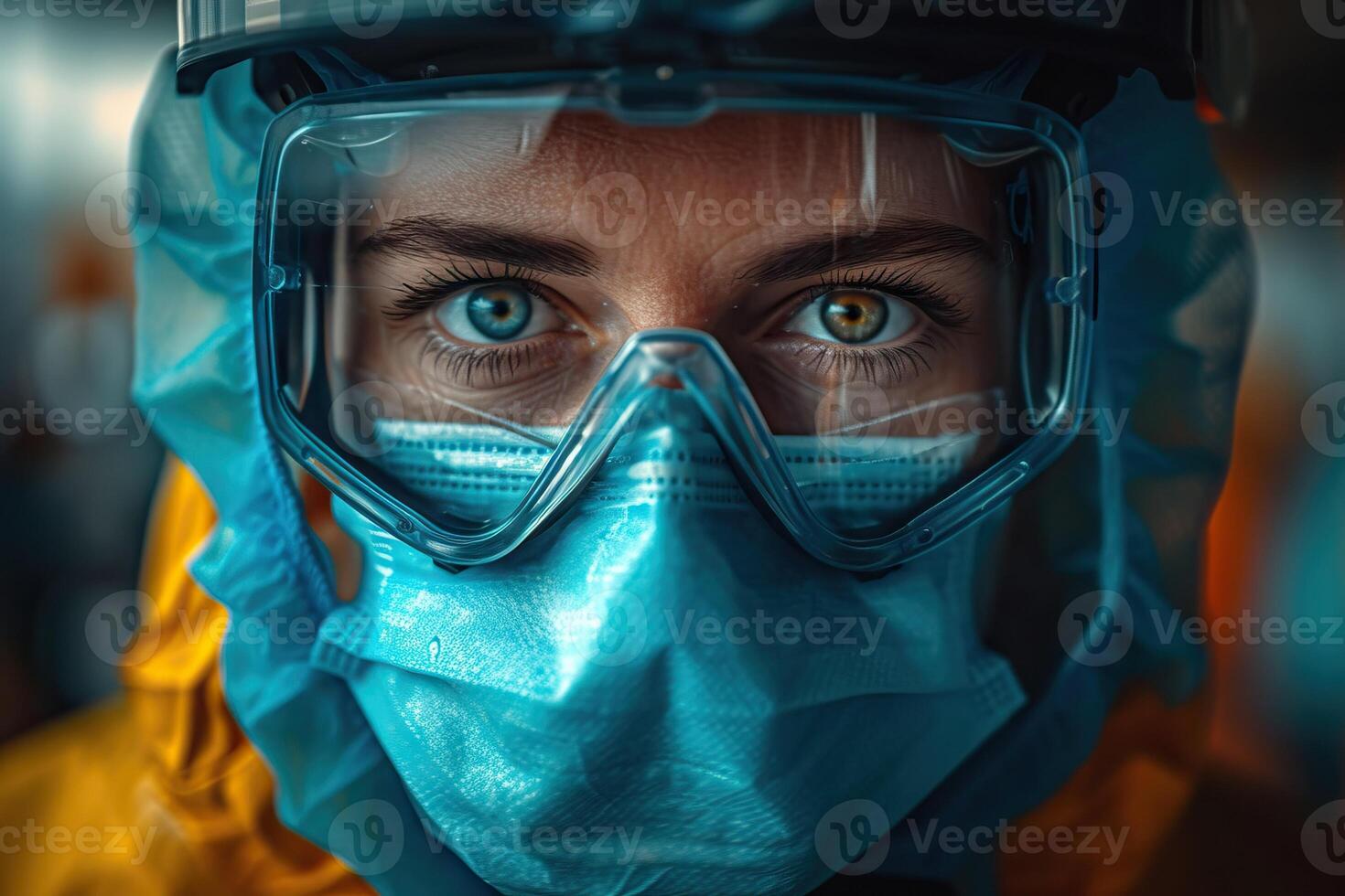 AI Generated Doctor with protection against the virus covid-19. Generative AI photo