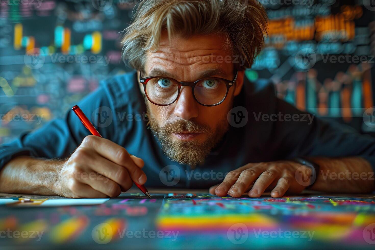 AI Generated Businessman works on a sketches of a startup creative project. Generative AI photo