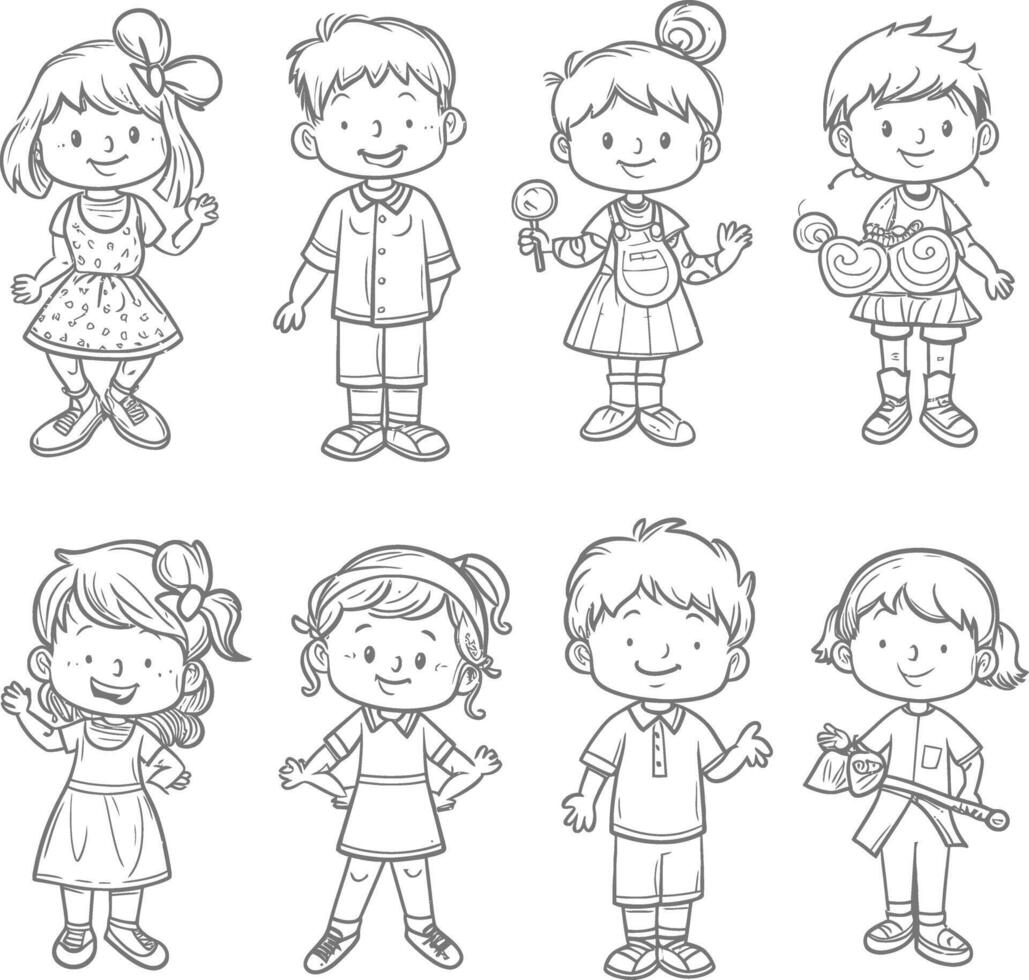 ai generado bien mano dibujo niños conjunto garabatear estilo ilustración vector