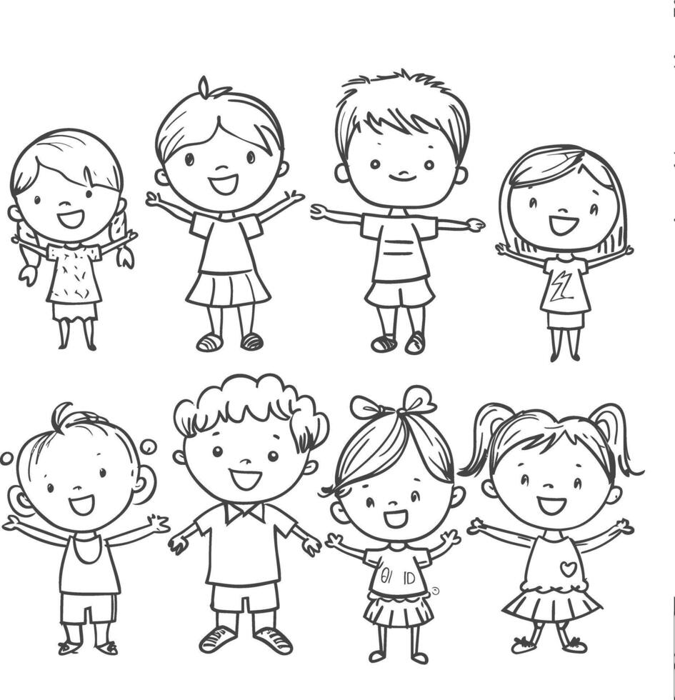 AI generated well hand drawing kids set doodle style illustration vector