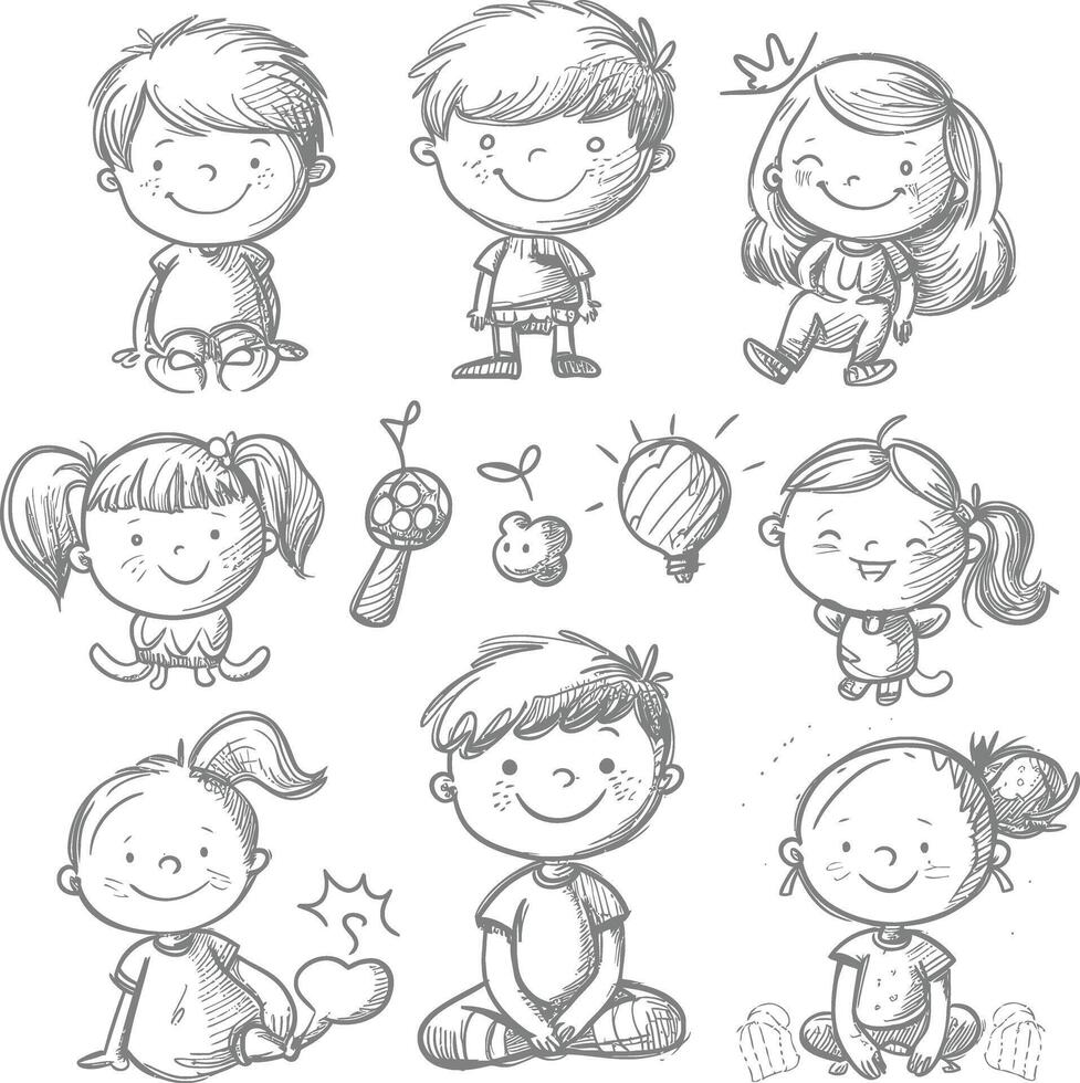 AI generated well hand drawing kids set doodle style illustration vector