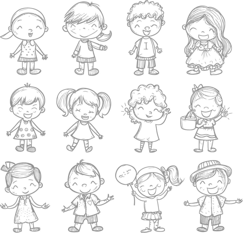 AI generated well hand drawing kids set doodle style illustration vector