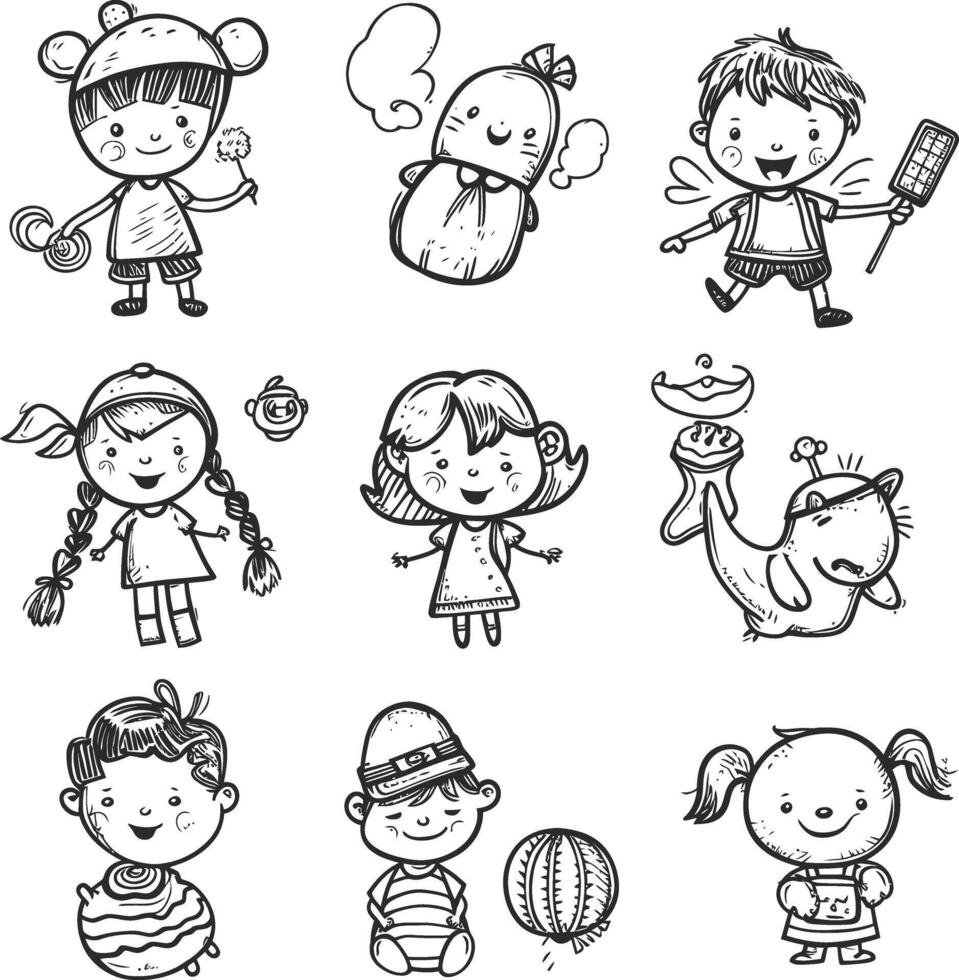 AI generated well hand drawing kids set doodle style illustration vector